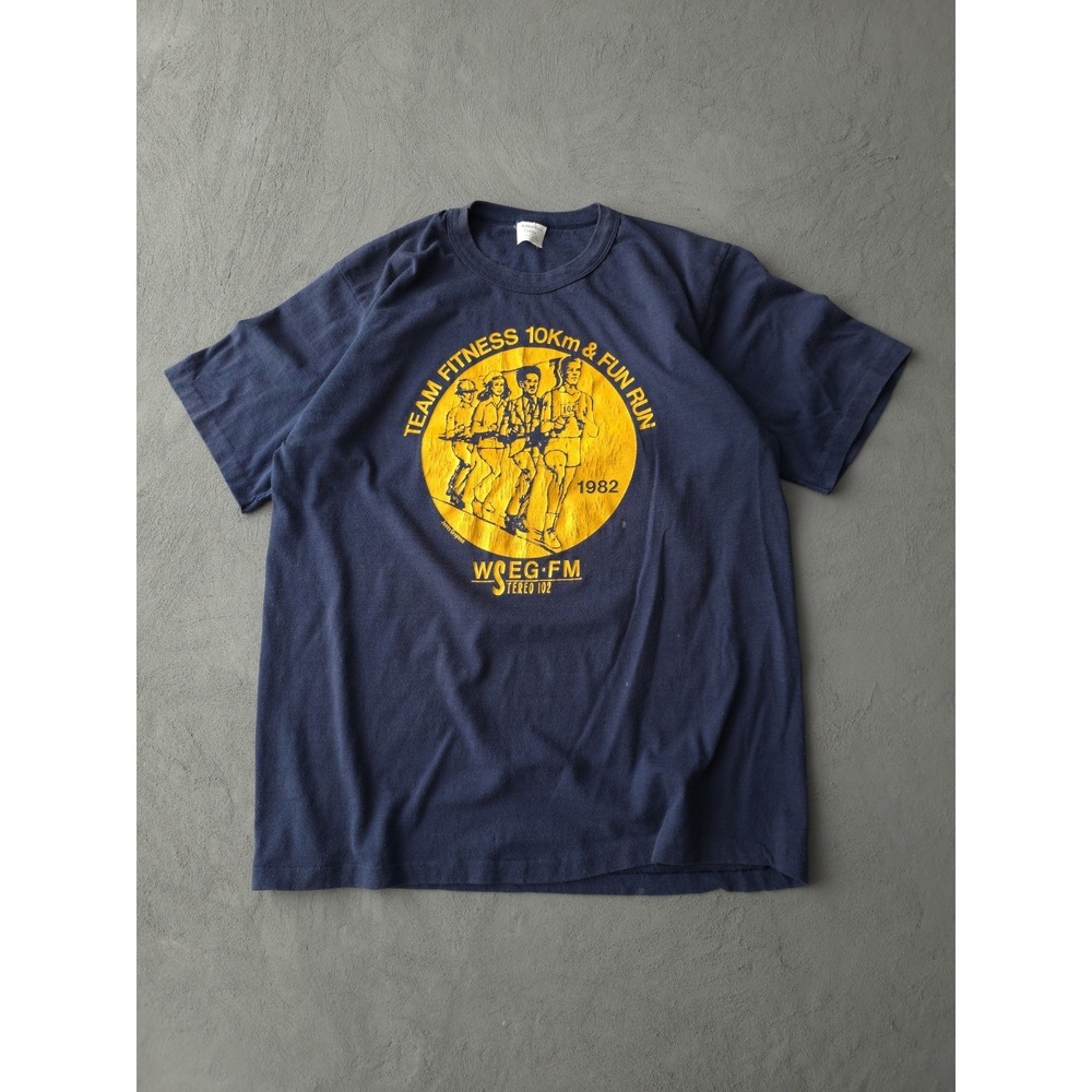 Vintage 1982 Team Fitness 10k Fun Run Blue Single Stitch T-shirt XL 80s